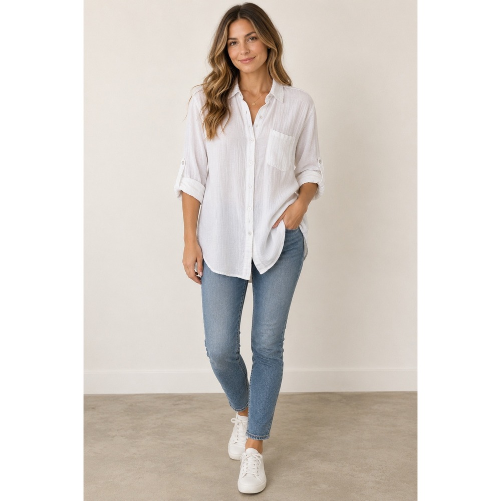 American Eagle Button Down Shirt Women Small White Coastal Grandmother Boho